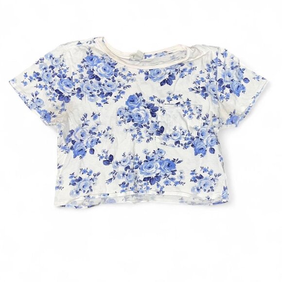 Forever 21 Cropped Floral Tee Blue Vintage Summer Top - Picture 1 of 2